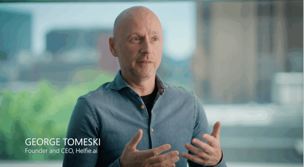 Helfie AI app on smartphone showing Helfie AI Video By Microsoft